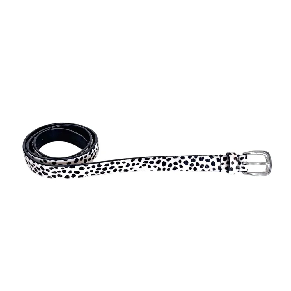 Abercrombie & Fitch Womens Animal Print Calf Hair Belt Size M White Black Leathe